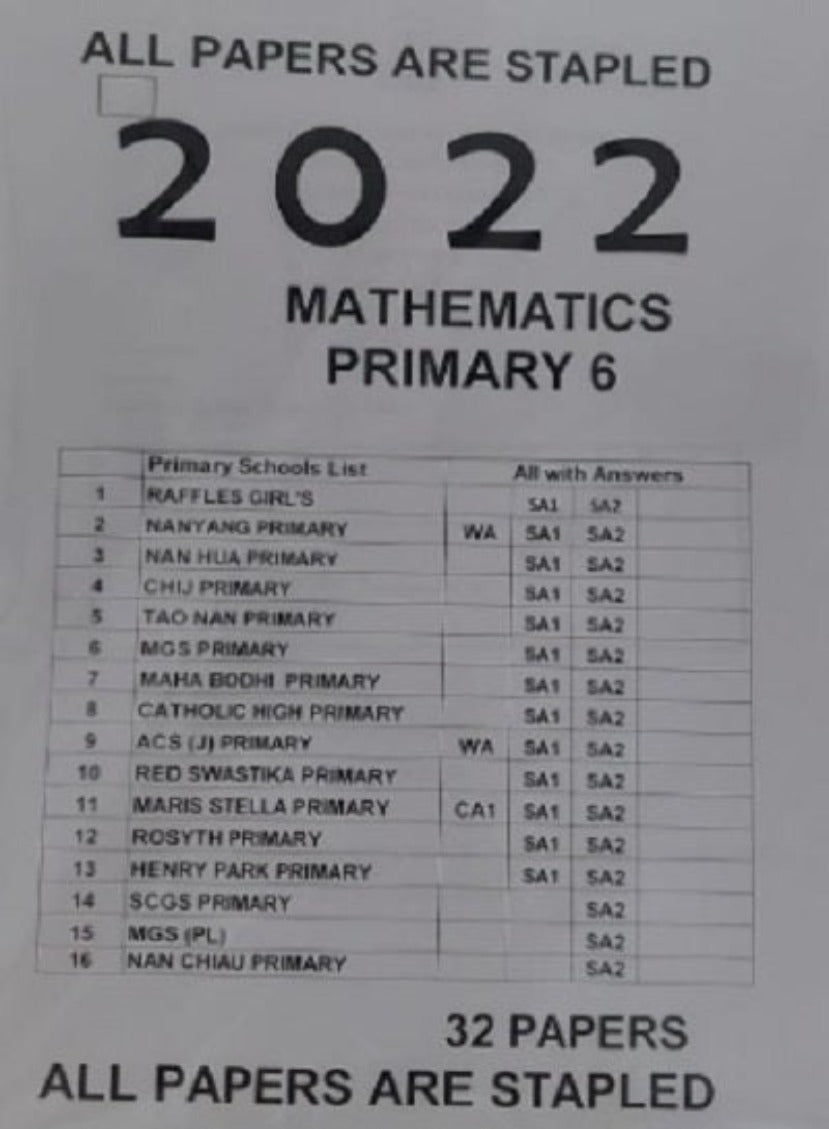 Primary 6 2022 Past Year Exam Papers (Hard Copy)
