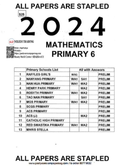 Comprehensive Primary 6 Full Set Full year or Prelims Papers for 2024 - Tests & Solutions