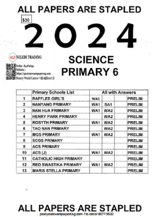 Comprehensive Primary 6 Full Set Full year or Prelims Papers for 2024 - Tests & Solutions