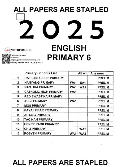 Primary 6 Full Year / Prelims 2025 Hard Copies