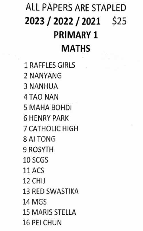 Primary 1 Maths Past Year Exam Papers