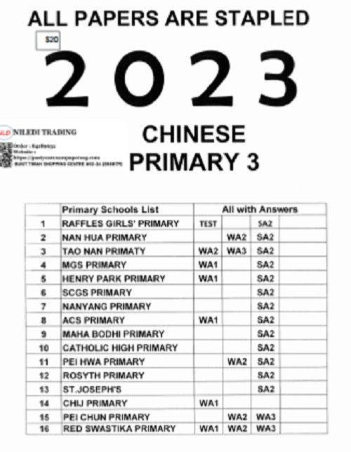 PRIMARY 1-6 2023 PAST YEAR EXAM PAPERS (SOFT Copy)