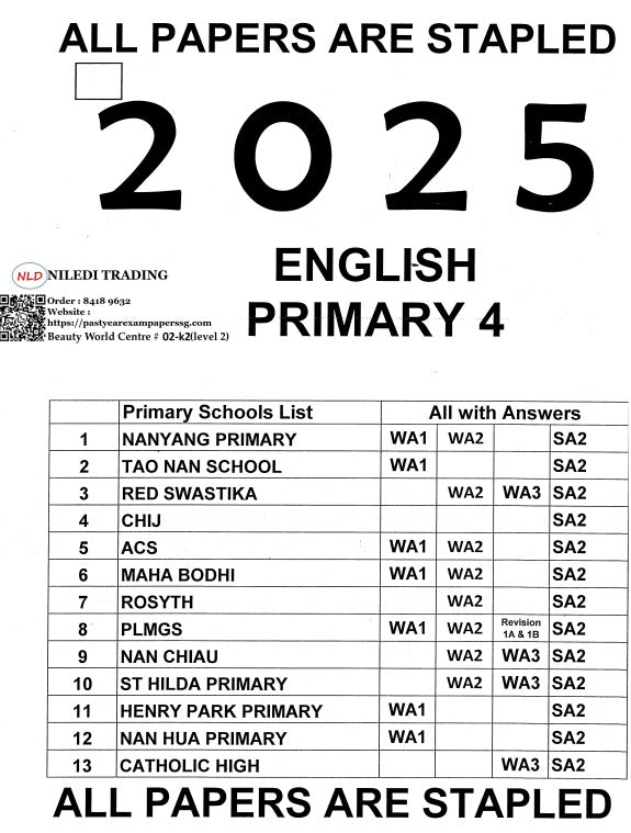 PRIMARY SCHOOL PAST YEAR EXAM PAPERS 2025 SINGAPORE TOP SCHOOL ...