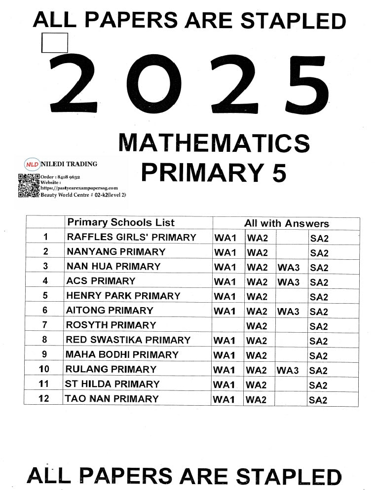Primary 5 Past Year Exam Papers 2025-2024 – Hard Copy Purchase with Free Delivery | Essential Exam Prep Pack
