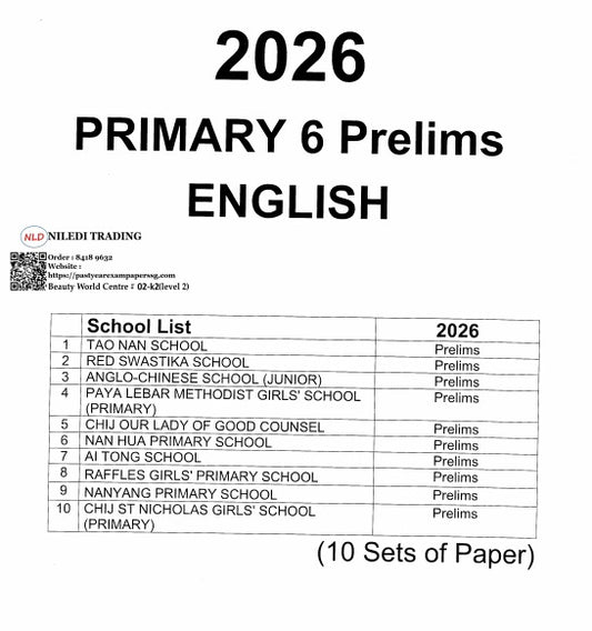 PDF Primary 6 Prelims Paper 2026 (Latest Singapore Top schools Prelims) Soft Copy