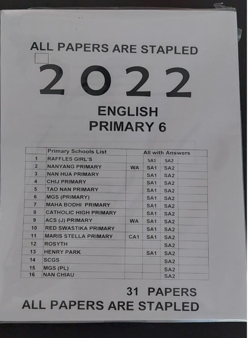 Primary 6 2022 Past Year Exam Papers (Hard Copy)